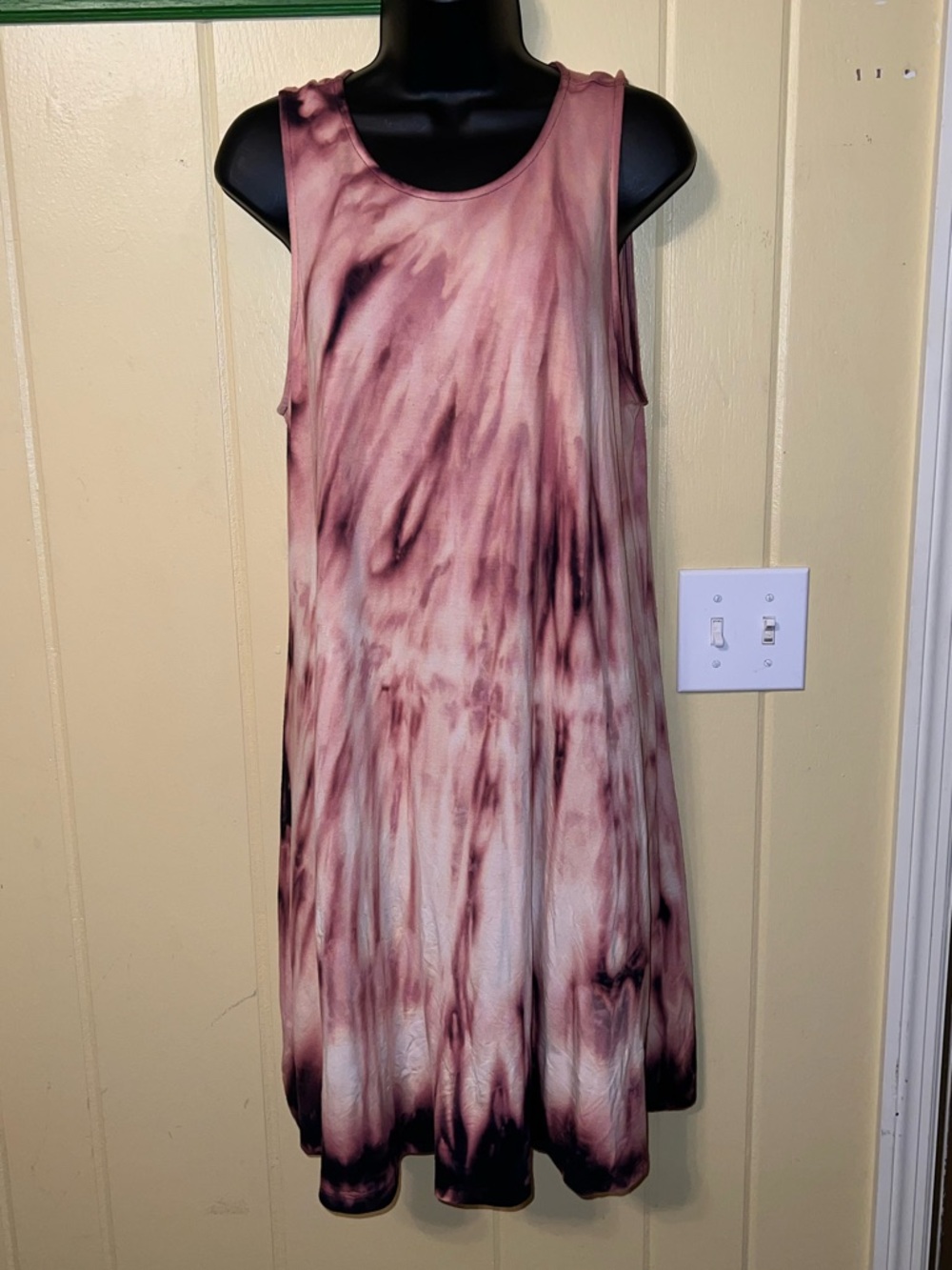 Old Navy Black Pink Grunge Reworked Sleeveless Midi Rayon Swing Dress Size L
